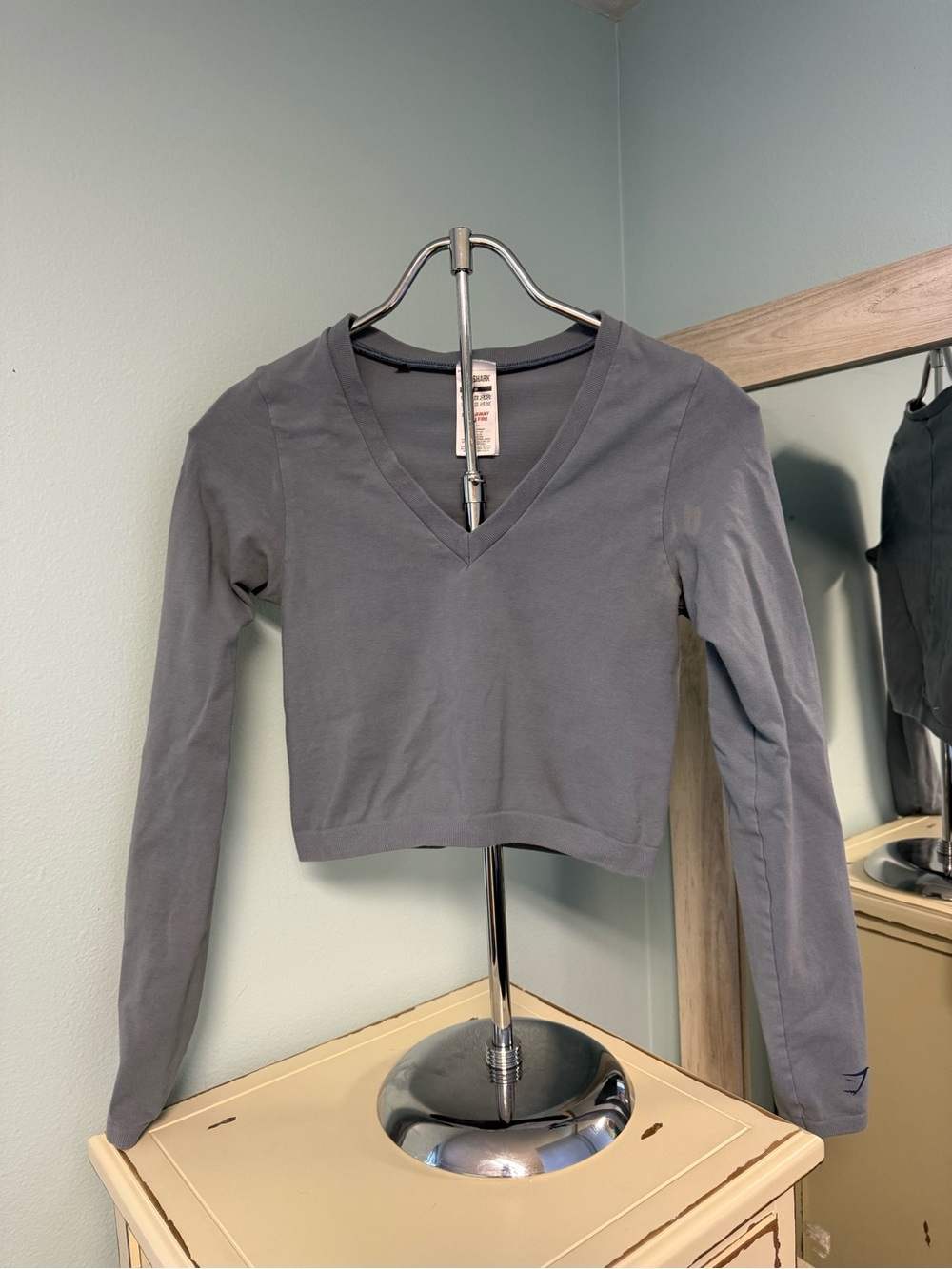 Gymshark Women’s M Gray Cropped Long Sleeve V Neck Top Project Rescue